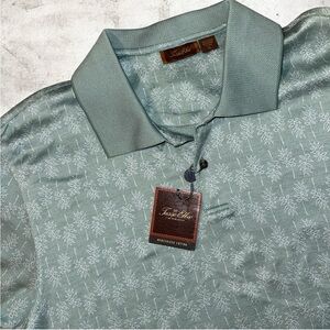 Tasso Elba XL Mercerized Fern Design Mint Green Short Sleeve Polo Golf Shirt NWT